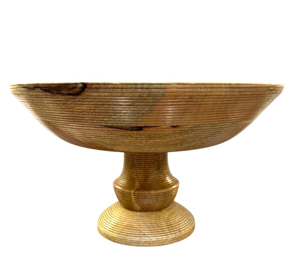 Smith & Hawken Handcrafted Wood Pedestal Decorative Bowl 13.5" Made in India